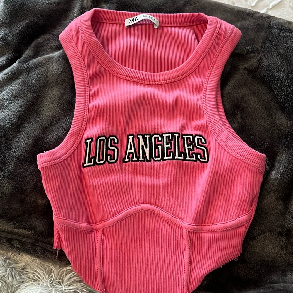 Women's Zara pink ribbed crop top